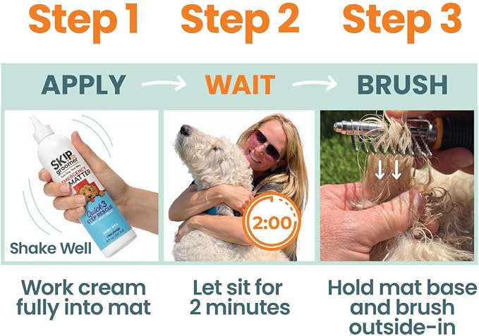 Dematting Cream + Rake Brush - Mat & Tangle Remover Kit | Cream + Rake Brush 2-Step Mat Kit: Apply, Wait 2 Min, Brush Outside-In. For Doodle Coats. No Rinse.