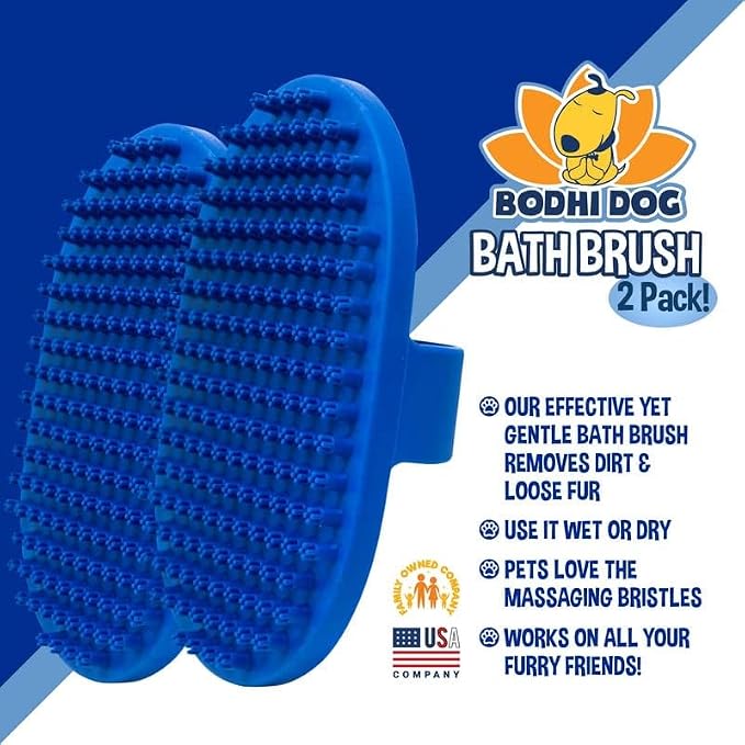 Bodhi Dog Shampoo Brush - Pet Grooming & Bath Supplies for Dogs and Cats - Bath Brush for Long & Short Hair - Premium Scrubber for Shower, Showerhead, Sprayer & Bathing (Two Pack, Blue)