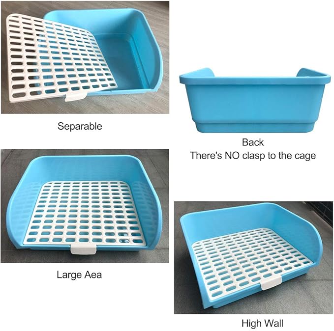 Amakunft 17"x13" Extra Large Rabbit Litter Box with 10PCS Pee Pads, High Sided Plastic Bunny Rat Ferret Litter Box with Removable Grid, Indoor Guinea Pig Jumbo Corner Litter Pan for Small Animal Cage