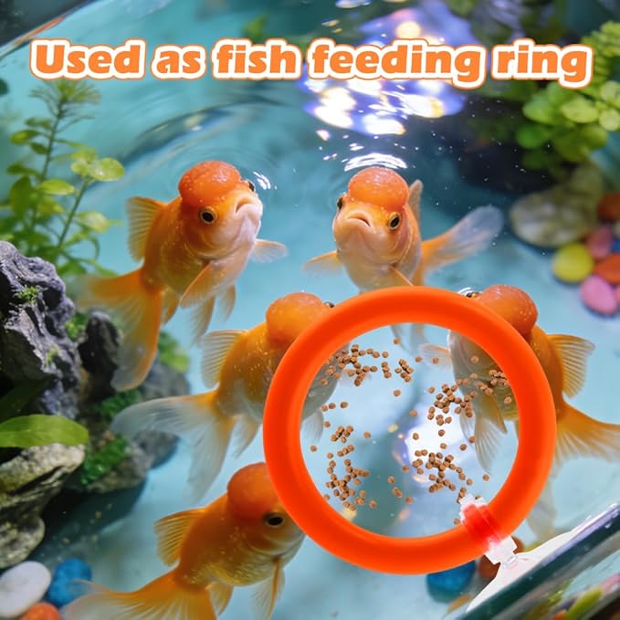 2pcs Bettas Fish Enrichment Toys Ring, with Mirror/Floating Ball, Exercise Floating Mirrors and Training Ring for Fish Tank, Aquarium Feeding Rings Accessories (Orange)