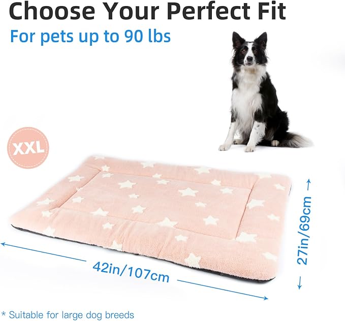 Mora Pets Dog Crate Pad Dog Bed for Crate Washable Flat Pet Kennel Mat Cute | Ultra Soft Dog Bed Mat, Crate Pad for Dog Cages Cozy Sleeping Liner, Pet Pillow Cushion Large Puppy Bed Anti Slip Pink 42x27