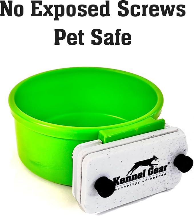 Dog Crate Water Bowl No Spill, 20oz Food-Grade Polypropylene Feeder (Green) | Secure Crate Mount with Covered Parts, Travel-Ready, Easy-To-Clean Design for Home, Crate Training and Travel