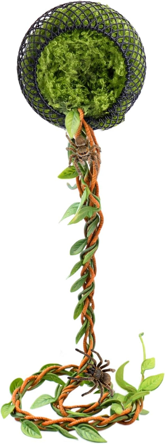 Jumping Spider Hide, Reptile Enclosure Decor— Magnetic Handmade Moss Hideout with Long Rope, Fun Enclosure Accessories for Small Insects Climbing & Hiding