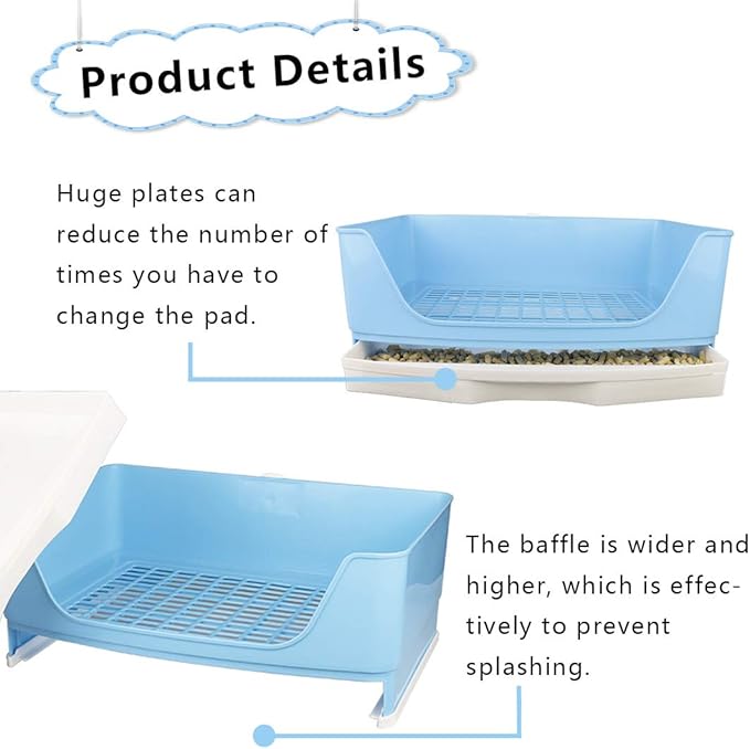 PINVNBY Large Rabbit Litter Box Bigger Pet Litter Pan Trainer with Drawer Corner Toilet Box for Adult Guinea Pigs Chinchilla Ferret Hedgehog Small Animals(Blue)
