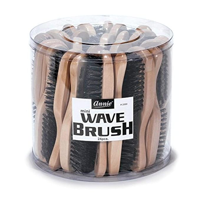 Annie Mini Wave Brush - 100% Reinforced Boar Bristle, Wooden Handle - Smooths Thick Hair, Distributes Natural Oils, and Promotes Healthy Shine for Men & Women - 24 Count