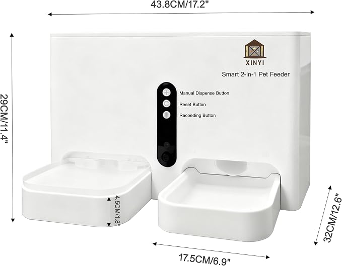 Automatic Pet Feeder and Water Dispenser 2-in-1 Set with WiFi, Proximity Sensor, Easy APP Operation, Real-time Video Monitoring for Cats and Dogs