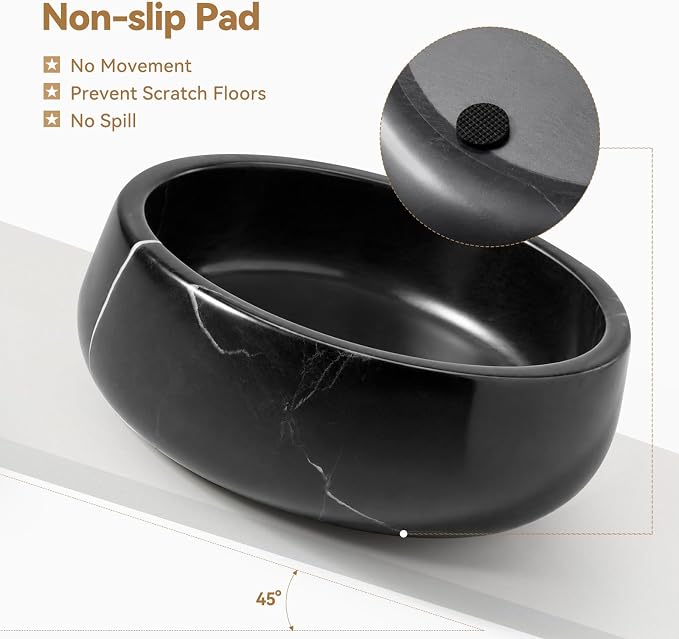 Karibiber Black Marble Dog Bowl, 3.5lbs Non Slip Heavy Dogs Food Bowl, Large Weighted Water Bowls for Medium Dogs, Natural Stone Pet Bowl, Holds 4.5 Cups