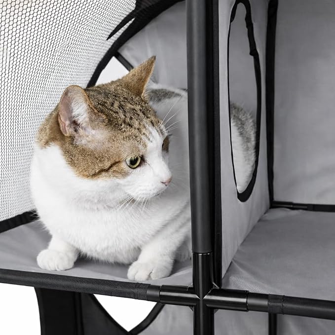 Pet Life ® 'Kitty-Play' Obstacle Easy-Assembly and Collapsible 2-Level Portable Interactive Engaging Travel Cat Tree or Kitty Maze Lounger