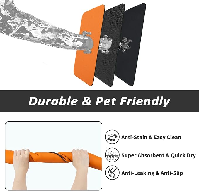 HotLive Dog Food Mat - Absorbent Cat Mat for Food and Water, No Stains Pet Feeding Bowl Mat, Easy to Clean Pet Placemats, Quick Dry Dog Water Dispenser Mat for Messy Drinkers | Orange 12"x 19"