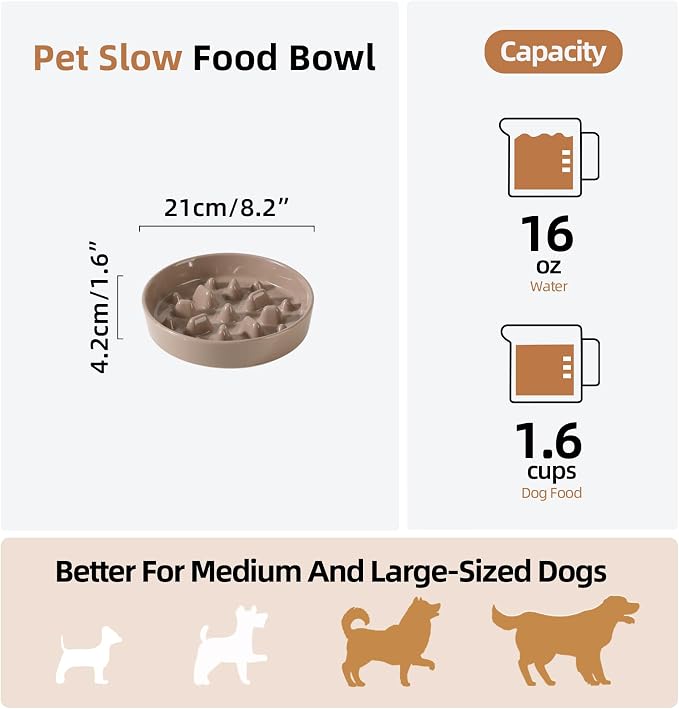 Havniva Dog Bowls Slow Feeder, Ceramic Slow Feeder Dog Bowls for Fast Eater | 1.6 Cups Dog Food Bowl Puzzle Feeder, Slow Feeding Bowls for Medium Breed, Non-Slip Base, Anti-Choking