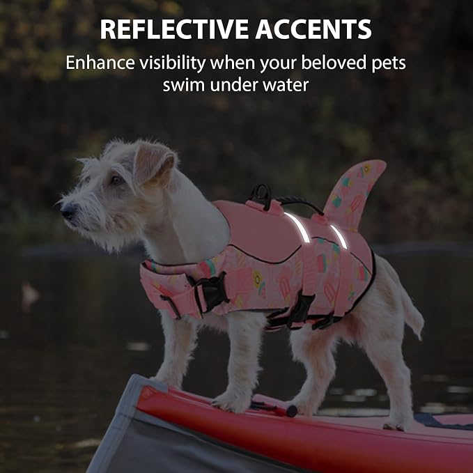 Dog Life Jacket High Flotation, Reflective Dog Life Vests for Swimming, Adjustable Dog Life Preserver Rescue Handle Spring Summer Pool for Small, Medium, Large Dogs (Pink Ice Cream,XS)