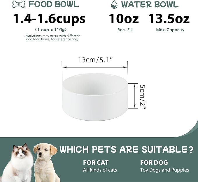 Havniva Ceramic Dog Bowls, 5.1” Dog Food and Water Bowl Set of 2 | Dog Food Bowl for Small Dogs, Food-Grade Ceramic, Dog Water Bowl with Non-Slip Rubber Base, Large Capacity, Dishwasher Safe