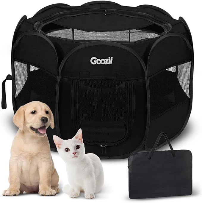 Foldable Portable Dog Playpen for Medium Dogs Indoor Outdoor, Big Dog Pet Playpen Tent Kennel Crate with Cover Enclosed for the House Puppies Bunny Exercise Travel Camping (Black, Large Size)
