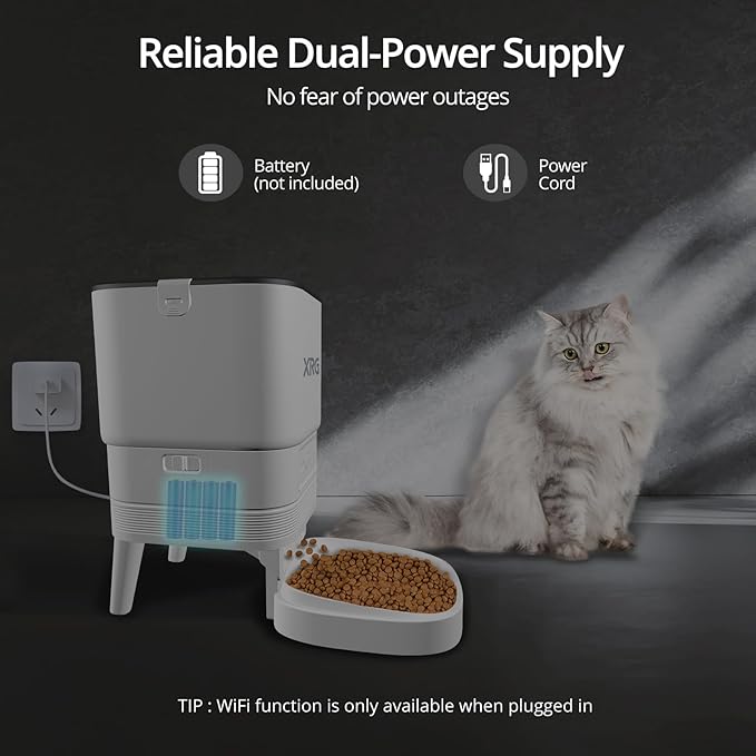 Automatic Cat Feeder 5G WiFi,Automatic Dog Feeder Double Anti-Blocking,WiFi Auto Timed Cat Dispenser 10 Meals A Day,Dog Food Dispenser Dual Power with 10s Voice Recorder,Easy to Install & Clean,White