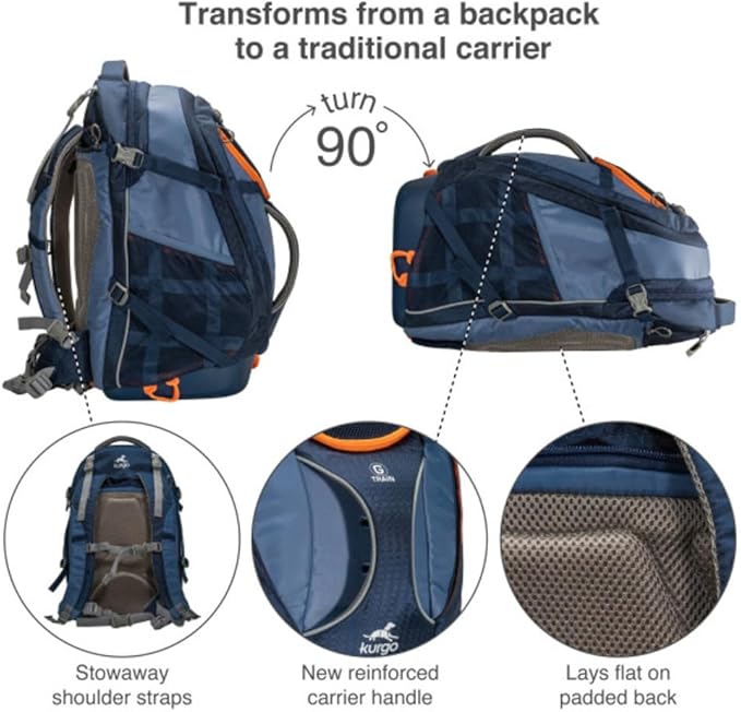 Kurgo G-Train Pet Carrier Backpack, Navy Blue | Cat & Dog Daypack for Outdoors & Travel, Waterproof Bottom, Ventilated Mesh Panels, Storage Pockets, For Pets up to 25Lbs