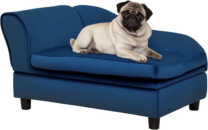 PawHut Luxury Fancy Dog Couch with Hidden Storage, Small Dog Sofa Bed with 2" Soft Foam, Modern Pet Furniture for Puppies & Little Breeds, Blue | Small Dog Sofa Bed with 2" Soft Foam, Modern Pet Furniture for Little Breeds