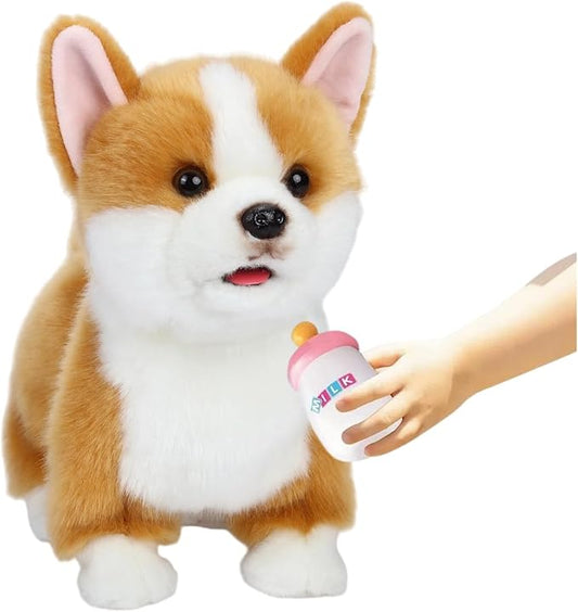 CU-MATE Plush Interactive Simulation Dog-Realistic Puppy Electronic Toy Dog Cat with Walking/Barking/Wagging Tail/Talking-Like Real Robotic Present (Electric Corgis)