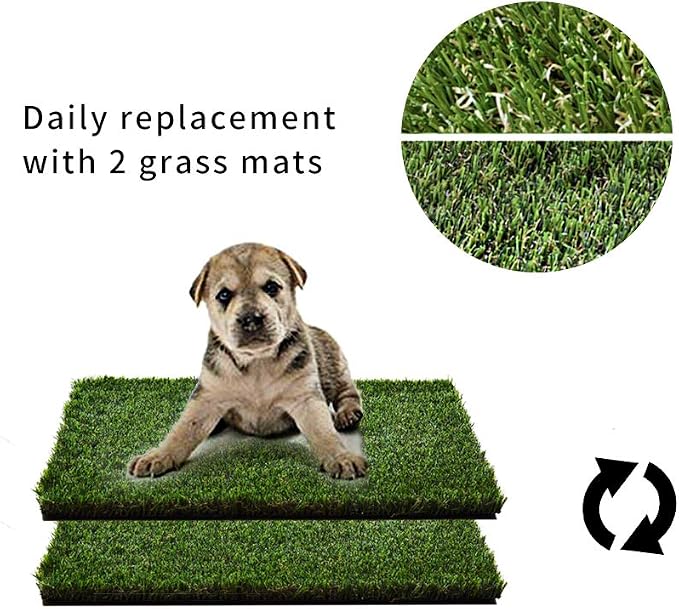 HQ4US 4LEGS Dog Grass Pad with Tray, Dog Litter Box with Artificial Grass | Small No Grate Grass Pee Pads for Dogs Potty Tray, Hemmed Edge, Realistic, Less Stink, Puppy Toilet for Indoor or Balcony