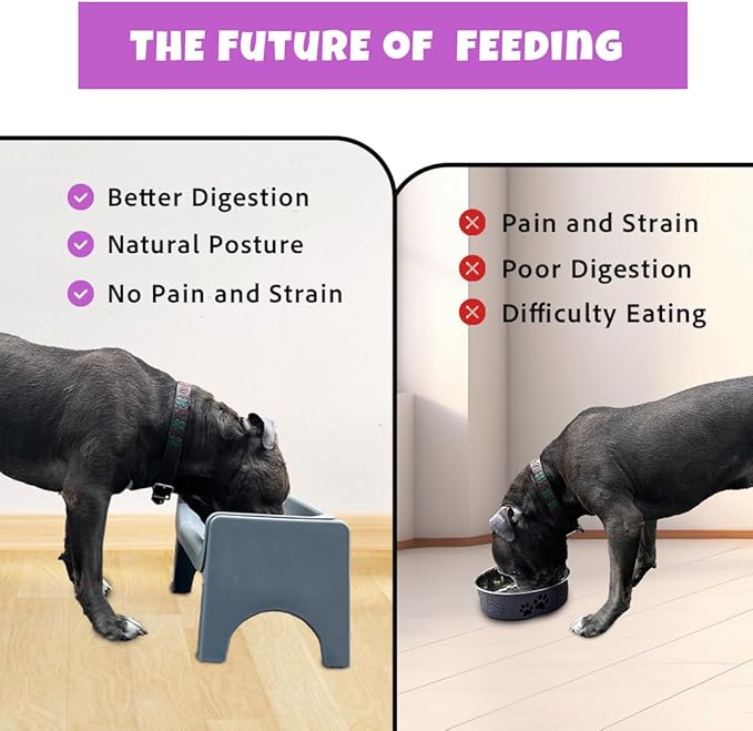 Fluff Trough Elevated Dog Bowl for Food Minimize Neck Strain | 5inch Tall Cat & Dog Feeding Stand | Vet Approved Non-Toxic Silicone Feeder Bowl | Raised Bowl for Medium & Small Dog/Pet with Flat Face