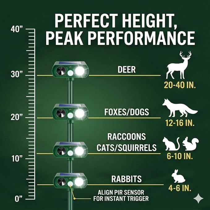 2Pack Upgraded Sonic Fortress Pro Deer Repellent Solar Animal Repellent Ultrasonic Outdoor with Motion Sensor Strobe Light for Squirrel Raccoon Rabbit Cat Skunk Deterrent Keep Pests Out of Yard Farm