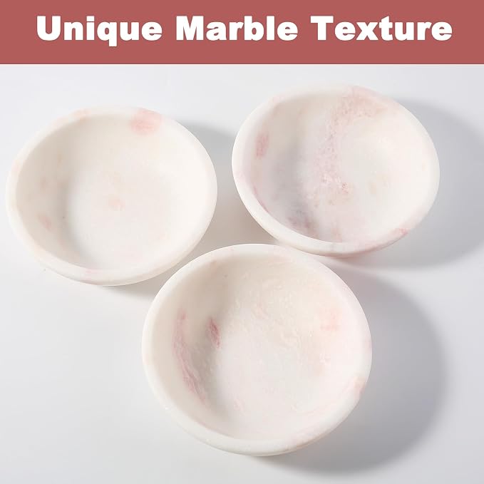 Natural Marble Cat Bowl, Weighted 1.5lb Cat Food Bowl for Cat and Small Dog, Small Animal Pet Food Dish Non-Slip, Shallow Cats Dish for Whisker Fatigue Relief, Premium Pink Stone for Home Decor