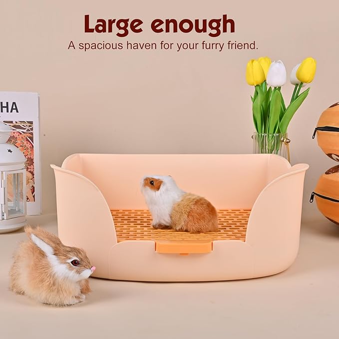 RUBYHOME Large Bunny Litter Box (15.5" x 11.1" x 6.2") Small Animal Litter Pet Toilet Potty Trainer Corner Litter Bedding Box Pet Pan for Rabbit Guinea Pig Easy to Clean (Orange)