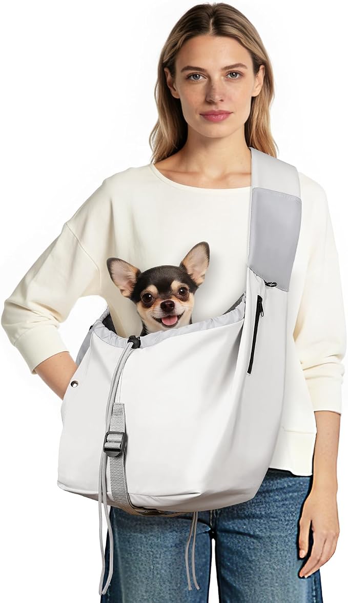 Dog Carrier Sling, Puppy Carrier Sling 20 lbs, Grey | Dog Carriers for Small Dogs & Cats With Pockets, Machine Washable, Adjustable Shoulder Strap, Hands Free for Outdoor Use