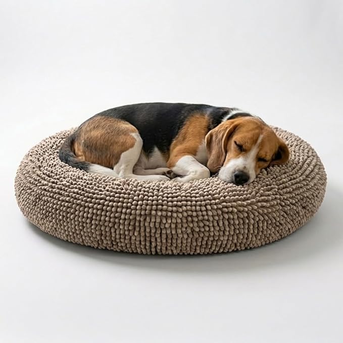 Muddy Mat®Cloud K-9 Bed for Dogs & Cats, Soft & Relaxing Donut Dog Bed, Chenille Material, Removable Cover, Washable & Dryer Safe–Beige Medium(35'x35')