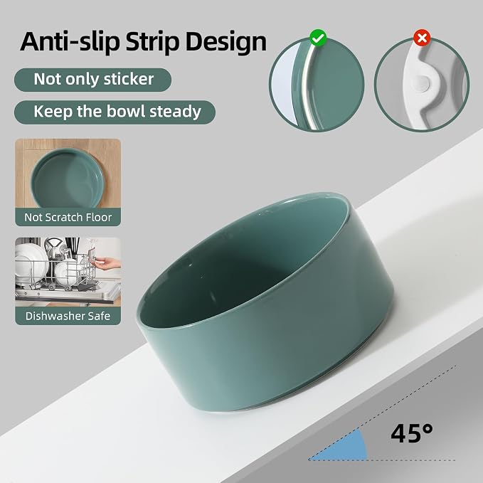 Havniva Raised Cat Bowl 5.1” Elevated Ceramic Cat Food and Water Bowl Set | Cat Bowls Elevated, Whisker Friendly Cat Bowl, Non-Slip Wood Stand, Food-Grade Ceramic, Wide Opening, Dishwasher Safe