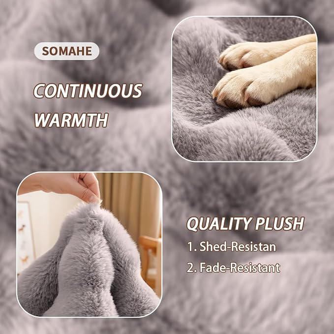 SOMAHE Cat Bed and Small Dog Bed Mat, Raised Pillow, 27 x 20 Inch, Gray | Self-Warming Fuzzy Faux Fur Surface, Soft Plush Pet Sleeping Pad for Indoor Cats, Machine Washable, Non-Slip Bottom