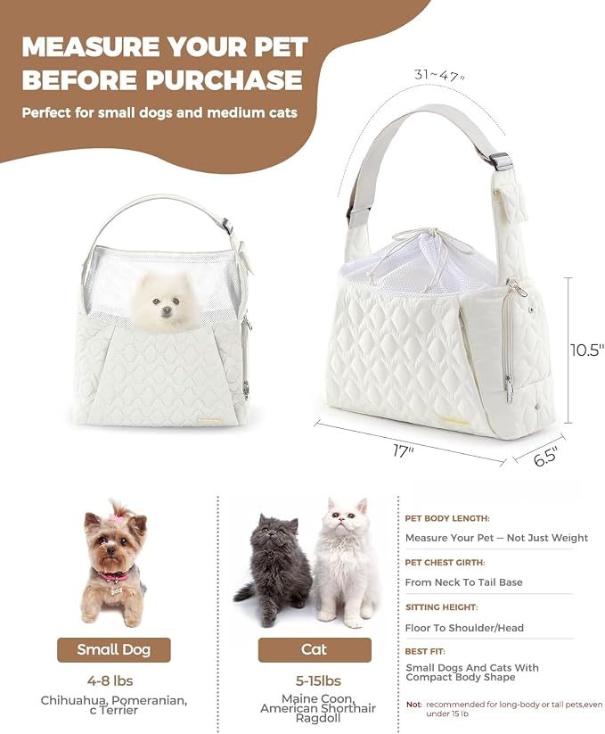 JourCraf Dog Carrier Sling for Small Dogs, Front Cat Sling & Cats Up to 15 lbs, Dog Purse with Adjustable Strap Front Zipper Pocket, Double Safety Feature, Hands Free for Travel