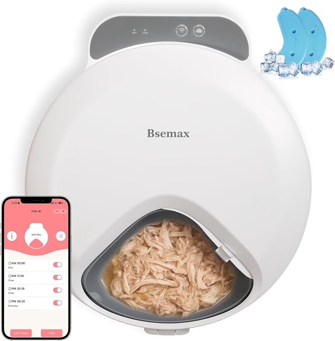 WiFi Automatic Wet Food Cat Feeder with App Control, Auto Refrigerated Wet Foods Feeder for Cats Dogs 4 Meal Timed Fresh Foods Dispenser with 2 Ice Packs for Kitty Puppy Automatic Cat Dog Food Bowl