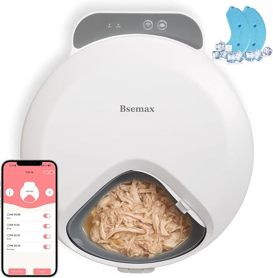 WiFi Automatic Wet Food Cat Feeder with App Control, Auto Refrigerated Wet Foods Feeder for Cats Dogs 4 Meal Timed Fresh Foods Dispenser with 2 Ice Packs for Kitty Puppy Automatic Cat Dog Food Bowl