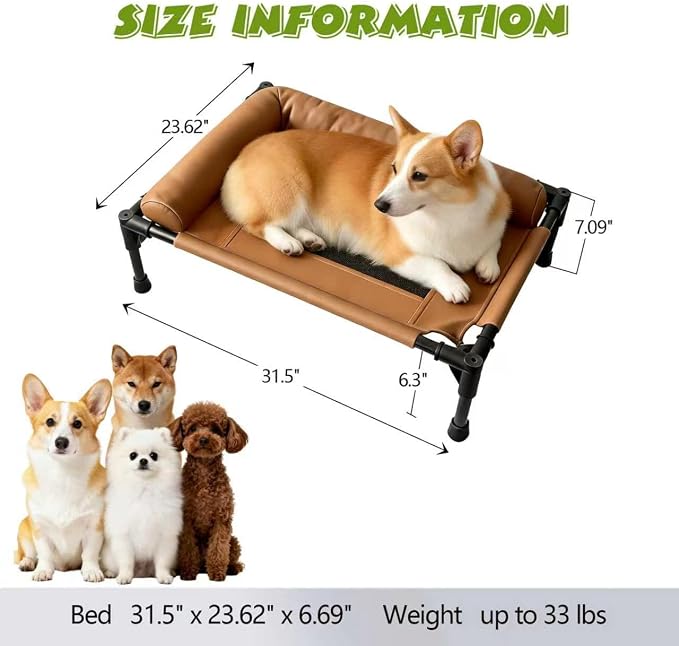Small Elevated Dog Bed,Cooling Hammock with Soft Edge Pillow,Features Non-Slip Base Portable Pet Travel Cot,Indoor Outdoor Universal(31.5" L x 23.62" W x 6.69" H)