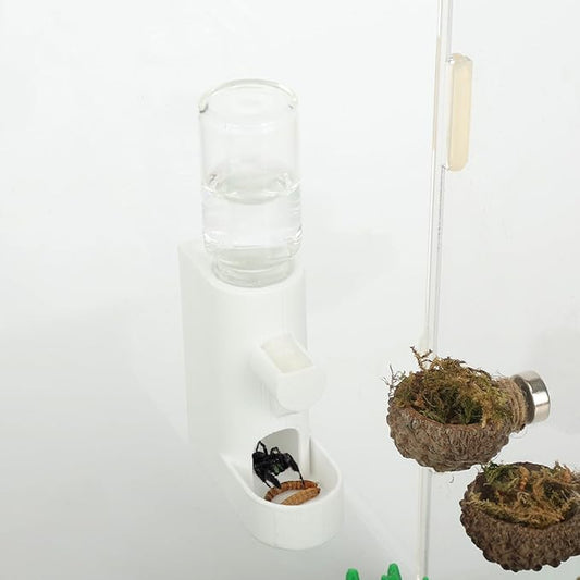 Small Animal Water Feeder, Magnetic Hanging Feeder & Hidden Cave - Accessories for Jumping Spiders, Wolf Spiders, Mantises, Arboreal Animals & Other Small Creatures - 5ML Capacity (White)