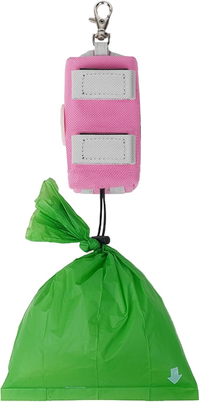 Dog Poop Bag Holder Zippered Pouch, Portable Waste Bag Dispenser with 1 Metal Clip, Fashion Color Matching Canvas Holder for Leashes - Pink