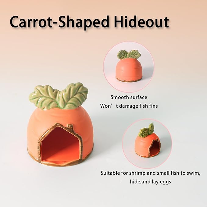 Aquarium Decor Cave Betta Fish Aquarium Accessories Ornaments Hiding Cave Carrot House Hideout for Shrimp Cichlid Hermit Crab, Octopus Hiding Breeding for Tank (Orange)