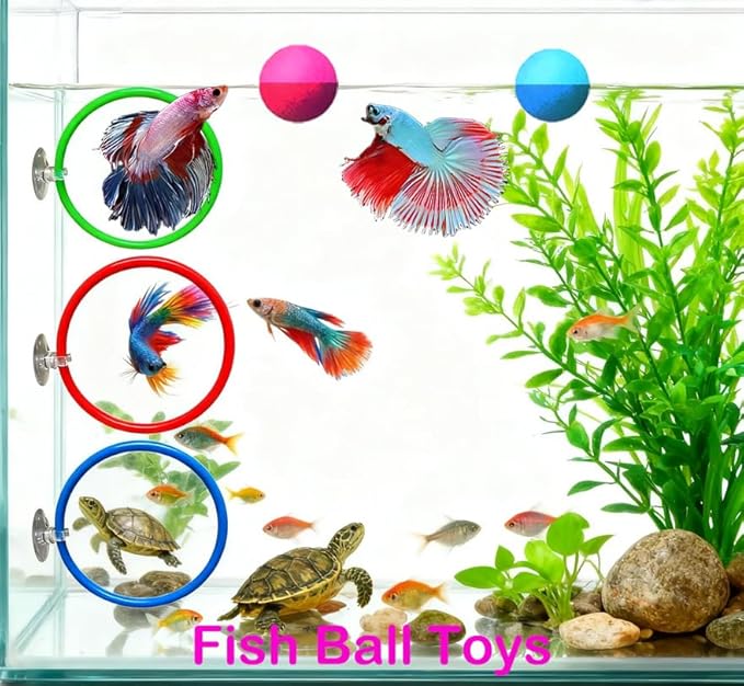 11pcs Betta Fish Enrichment Toys Fish Hideout Exercise Rings Floating Mirror Balls Tank Feeding Rings Training Ring Feeder Hammock Acrylic Tube Resting Breeding Tunnel Spot Aquarium Decor Accessory