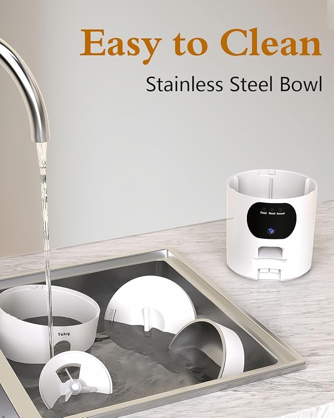 Yakry Automatic Cat Feeder with Camera - 5G WiFi Easy Setup App Control Cat Dry Food Dispenser with Stainless Steel Bowl, 4L/17 Cups, HD 1080P Video with Night Vision for Small Pets Indoor
