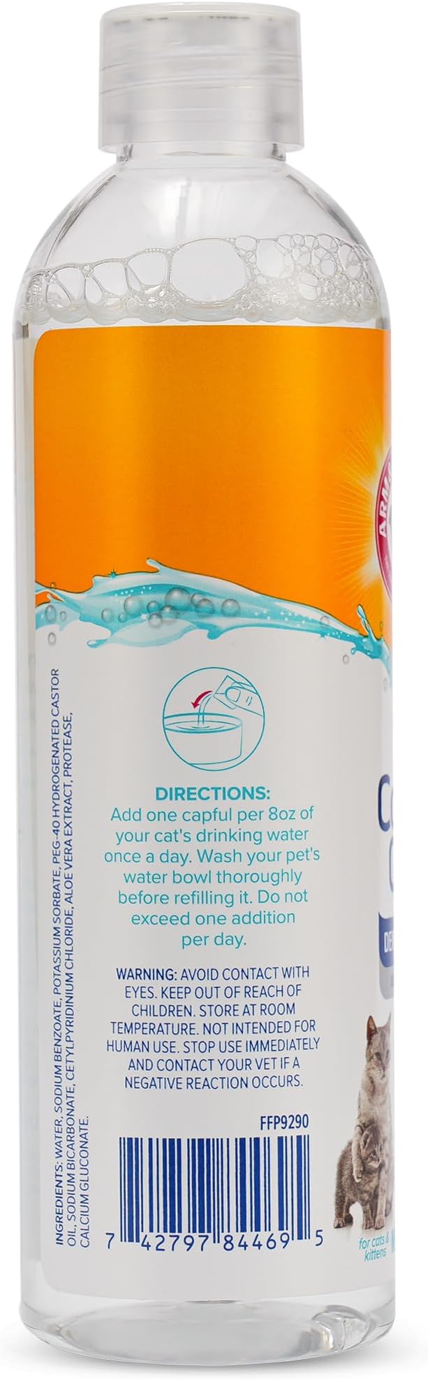 Arm & Hammer Complete Care Dental Water Additive for Cats, Cat Breath Freshener and Tartar Control, No Brushing Required, Odorless and Flavorless Cat Formula, 8 Fl Oz - 6 Pack