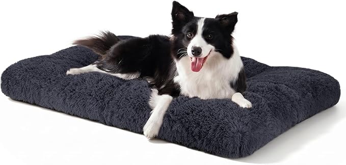 JOEJOY Large Dog Bed Crate Pad, Deluxe Plush Washable Dog Beds Fulffy Soft Kennel Pad Anti-Slip Pet Sleeping Mat for Large Medium Small Dogs, 35" x 23", Dark Grey