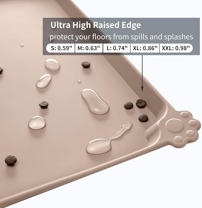 Reopet Silicone Pet Feeding Mat - Waterproof & Non-Slip Dog Cat Placemat | High Raised Edges Prevent Food & Water Spills to Protect Floors, Easy to Clean, Fit for Dog Cat Bowls