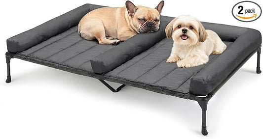 Veehoo Elevated Dog Bed for 2 Dogs, Cooling Raised Dog Bed with Bolster Mat | Outdoor Double Dog Bed with Removable Waterproof Cushion, Breathable Mesh, Non-Slip Feet for Outdoor & Indoor, 49", Bicolor