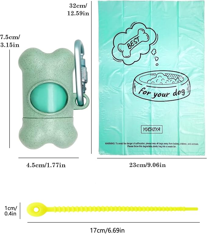 Dog Poop Pickup Bags Holder Dispenser with 1 Roll Random Color Leak-proof Scented Doggy Waste Bags and Carabiner with Safety Lock Plus Hook and Loop Fastener Never Loose on Leash Lead Again (Blue)