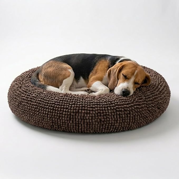 Muddy Mat®Cloud K-9 Bed for Dogs & Cats, Soft & Relaxing Donut Dog Bed, Chenille Material, Removable Cover, Washable & Dryer Safe–Brown Medium(35'x35')