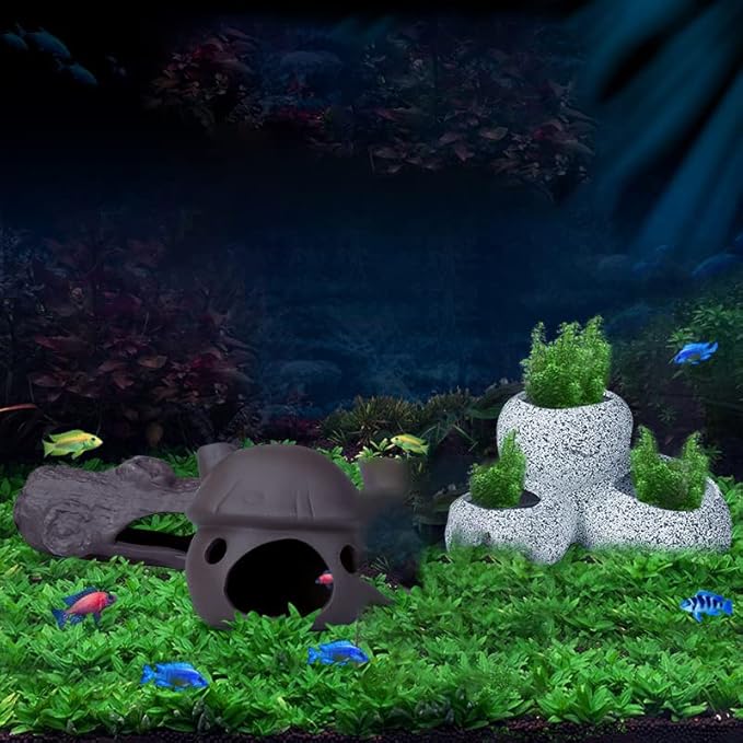 Saim Aquarium Mushroom House Decorations, Ceramic Fish Tank Cave Hideaway Small Fish Shrimp Breeding Cave Fish Tank Landscape Decor for Territorial Fish Shrimp to Rest and Breed, Hiding - Brown