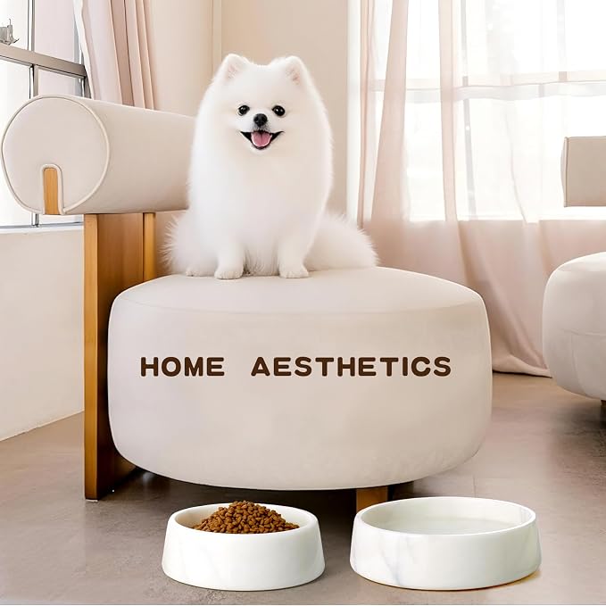 SAMAH White Marble Dog Bowl, Non-Slip Dog Food Water Bowl, Small Weighted Stone Dish, Natural Marble Heavy Pet Bowl, Easy to Clean, Gifts for Cat Lovers, Perfect Cat Dog Gifts, Holds 4 Cups(5 lbs)