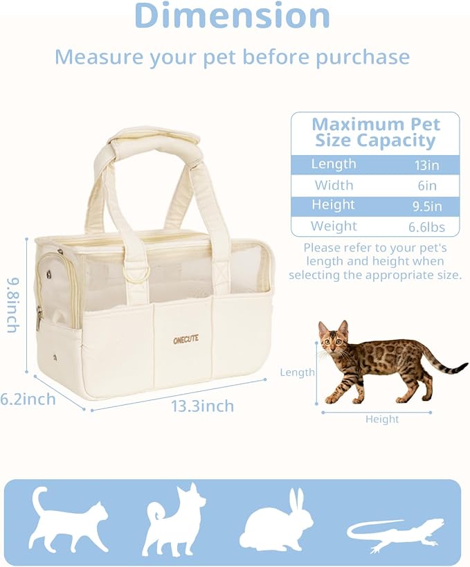 ONECUTE Dog Purse Carrier for Small Dogs Rabbit cat with Large Pockets, Cotton Bag, Dog Carrier Soft Sided, Collapsible Travel Puppy Carrier (Beige Breathable, 13.6" L x 6.5" W x 10.0" H)