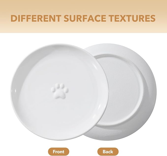 Havniva Elevated Cat Bowls, Cat Food and Water Bowl Set, Ceramic Cat Bowl | Raised Cat Food Bowls, Whisker Friendly, 5.6” Shallow Cat Dishes + 6” Wide Cat Plates, Non-Slip Wood Stand, Two Heights