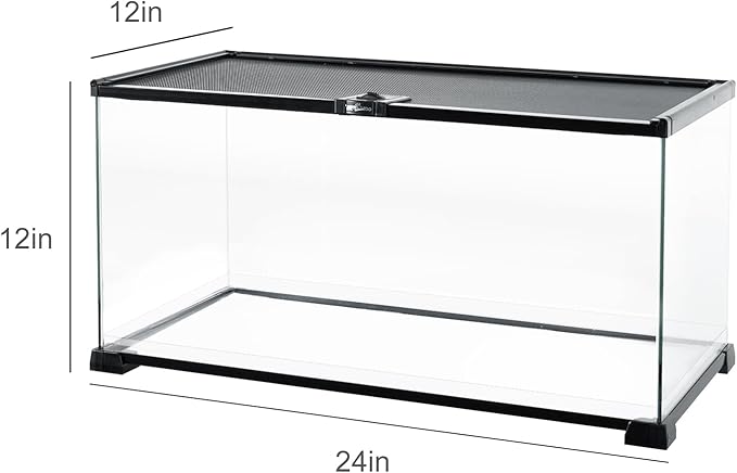 REPTI ZOO Full Glass 15 Gallon Reptile Tank, Medium Reptile Terrarium 24" X 12" X 12" for Gecko Hermit Crab Hognose Snake etc, Top Screen Ventilation & Feeding